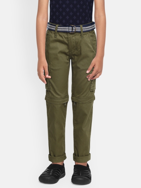 

Indian Terrain Boys Olive Green Slim Fit Pure Cotton Cargos