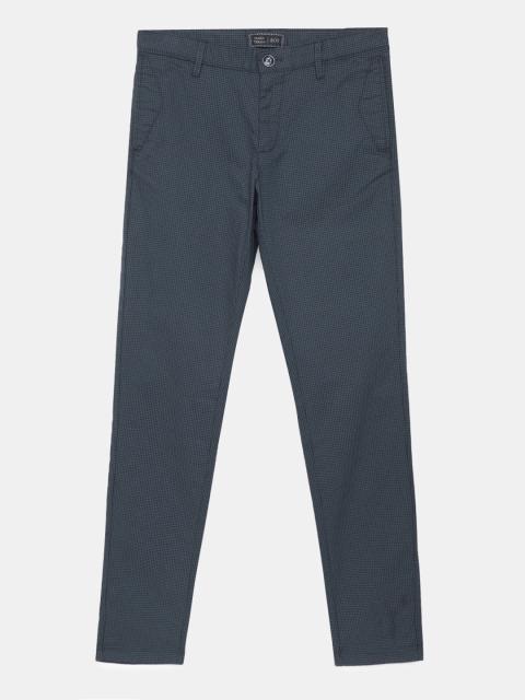 

Indian Terrain Boys Navy Blue Checked Regular Trousers