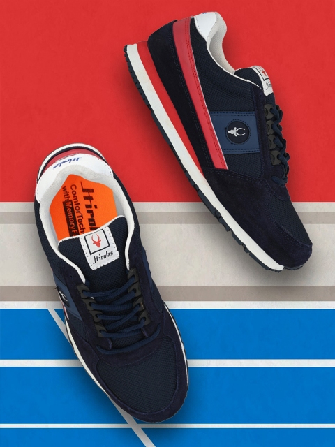 

HIROLAS Men Blue Suede Running Shoes