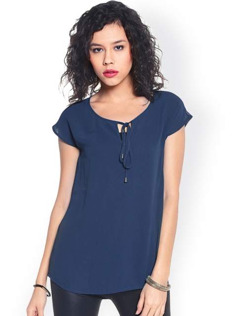 

Besiva Navy Top with Sheer Back, Navy blue