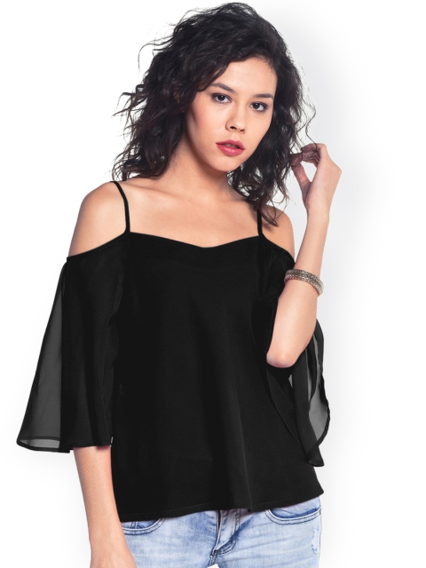 

Besiva Black Cold Shoulder Top with Sheer Back