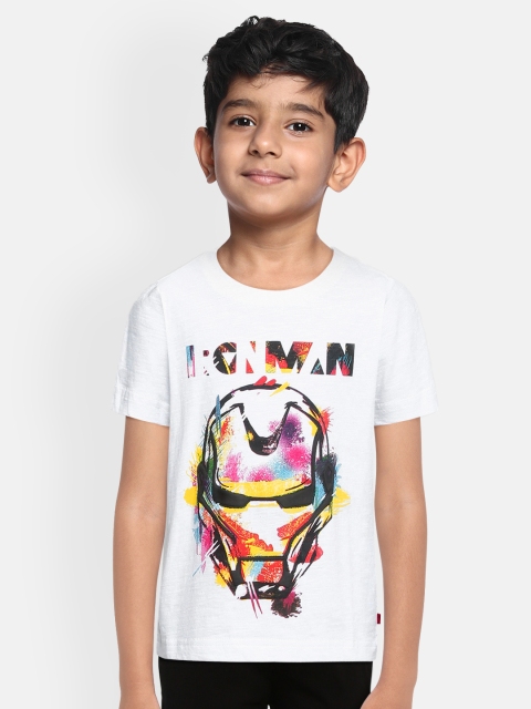 

Indian Terrain Boys White Marvel Iron Man Printed Pure Cotton T-shirt