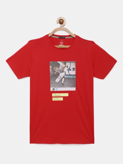 

Indian Terrain Boys Red Printed Pure Cotton T-shirt