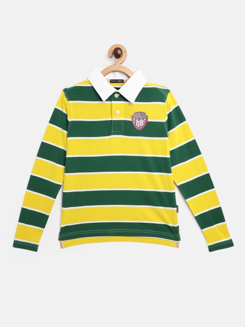 

Indian Terrain Boys Green & Yellow Cotton Striped Polo Collar T-shirt