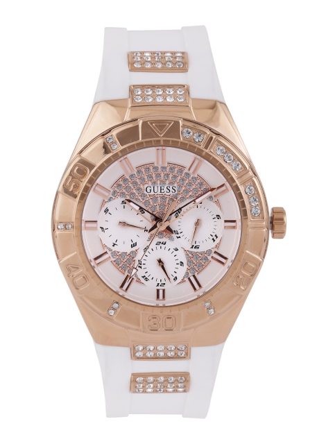 

GUESS Women Off-White Stone-Studded Dial Watch W0653L4