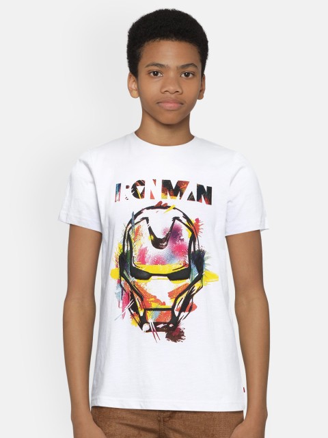 

Indian Terrain Boys White Marvel Iron Man Printed Pure Cotton T-shirt