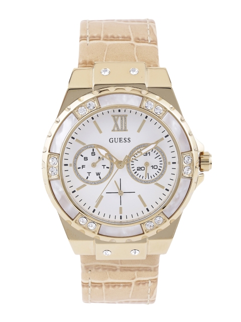 

GUESS Women Off-White Stone-Studded Dial Watch W0775L2