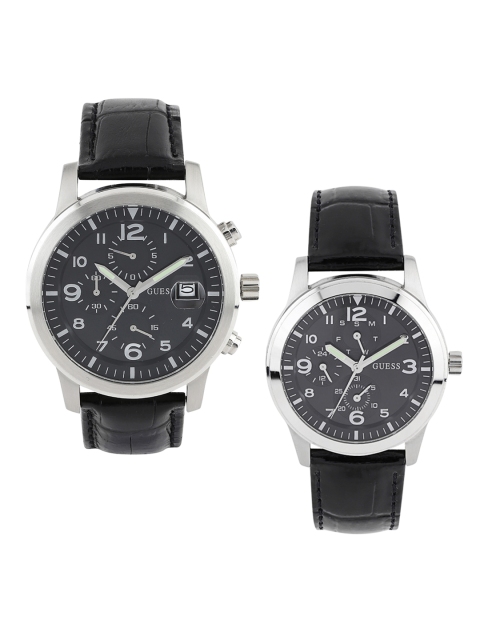 

GUESS Set of 2 His & Her Black Dial Watches