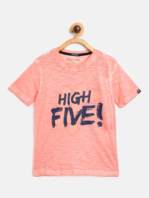 

Indian Terrain Boys Coral Pink Cotton Typography Printed T-shirt