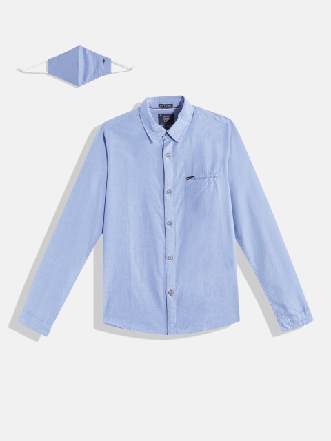 

Indian Terrain Boys Blue Solid Pure Cotton Casual Shirt