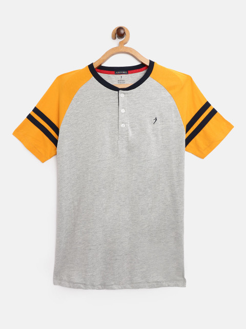 

Indian Terrain Boys Grey Melange & Mustard Yellow Henley T-shirt