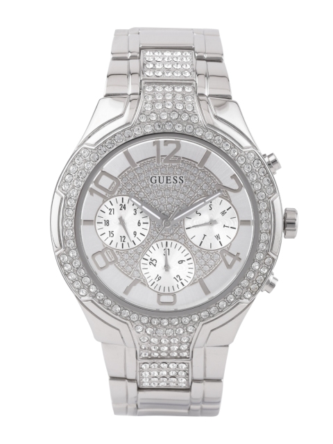 

GUESS Women Silver-Toned Stone-Studded Dial Watch W0628L1