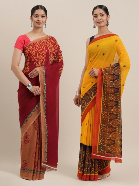 

KALINI Pack Of 2 Sarees, Maroon