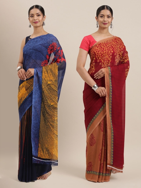 

KALINI Pack of 2 Printed Sarees, Maroon