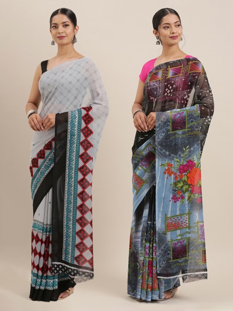 

KALINI Set Of 2 Poly Georgette Printed Saree, Black