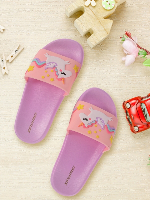 

Yellow Bee Girls Purple & White Rubber Sliders
