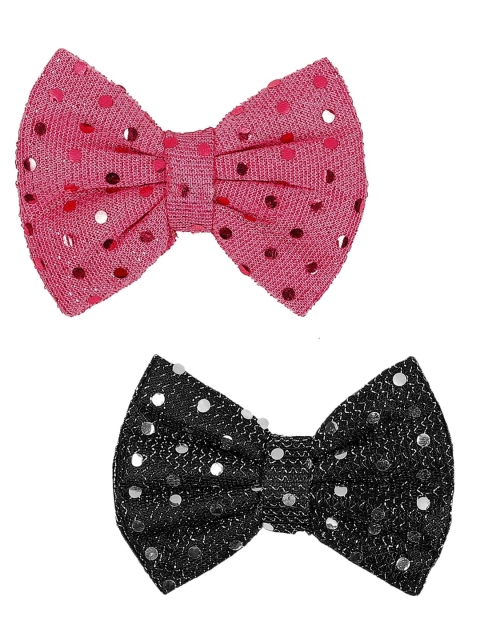 

ONE on ONE Girls Pink & Black Set of 2 Embellished Bow Shaped Alligator Hair Clips