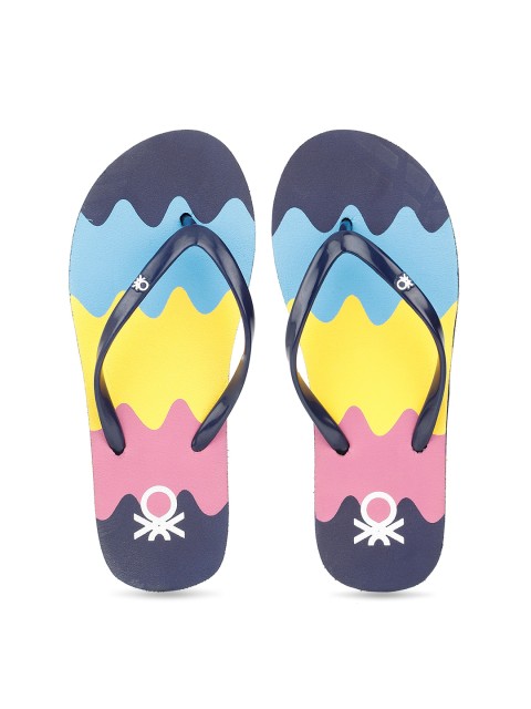 

United Colors of Benetton Women Navy Blue & Yellow Printed Thong Flip-Flops