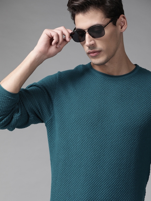 

Roadster Men Teal Blue Self-Design Pullover