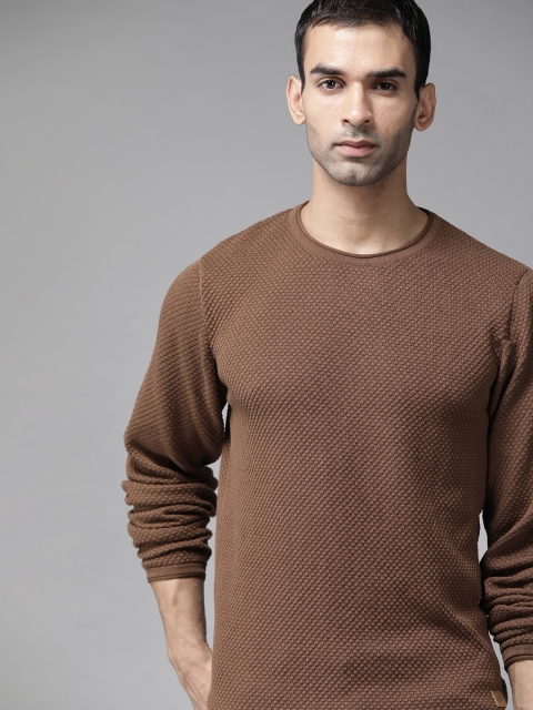 

Roadster Men Brown Self-Design Pullover