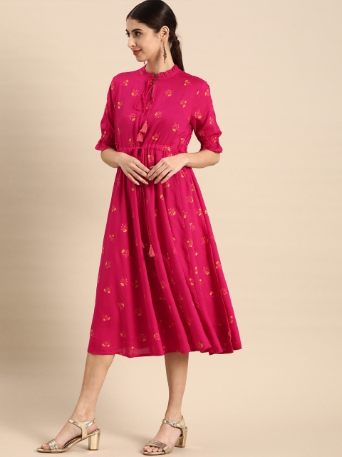 

all about you Magenta Floral Tie-Up Neck Midi Dress