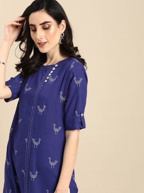 

all about you Women Blue & White Printed Kurta