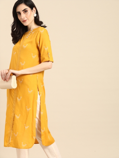 

all about you Women Yellow & White Printed Kurta