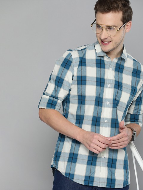 

Mast & Harbour Men Blue Tartan Checked Cotton Casual Shirt
