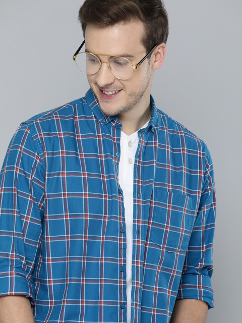 

Mast & Harbour Men Blue Opaque Checked Casual Shirt