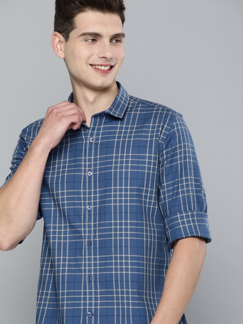 

Mast & Harbour Men Blue & Grey Slim Fit Checked Pure Cotton Casual Shirt