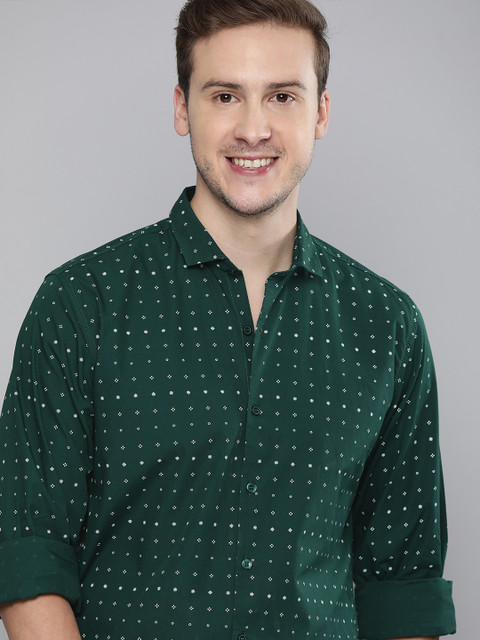 

Mast & Harbour Men Green & White Slim Fit Opaque Printed Casual Shirt