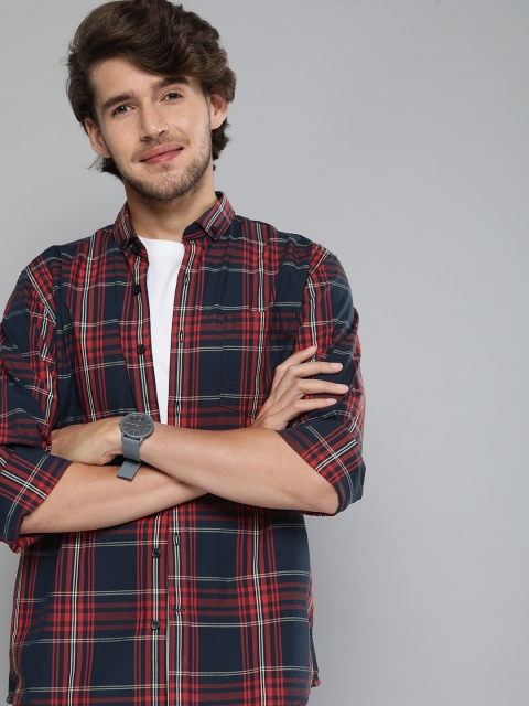 

Mast & Harbour Men Navy Blue Tartan Checks Opaque Checked Casual Shirt