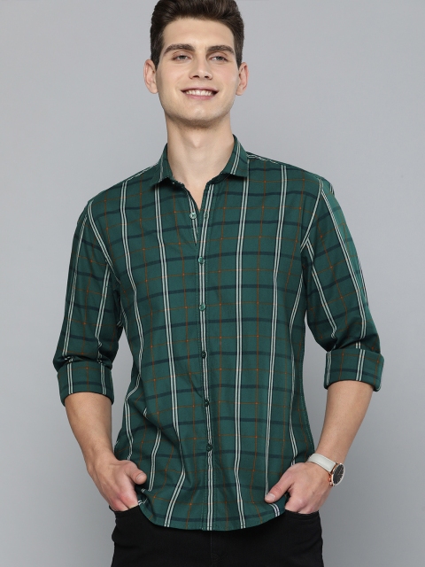 

Mast & Harbour Men Dark Green Checked Cotton Casual Shirt