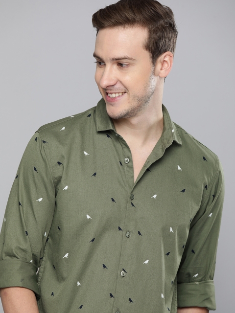 

Mast & Harbour Men Olive Green & White Slim Fit Opaque Printed Casual Shirt