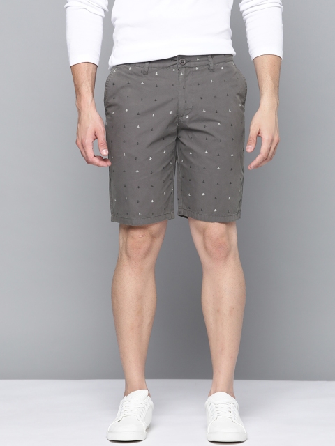 

Mast & Harbour Men Charcoal Grey Pure Cotton Conversational Printed Chino Shorts