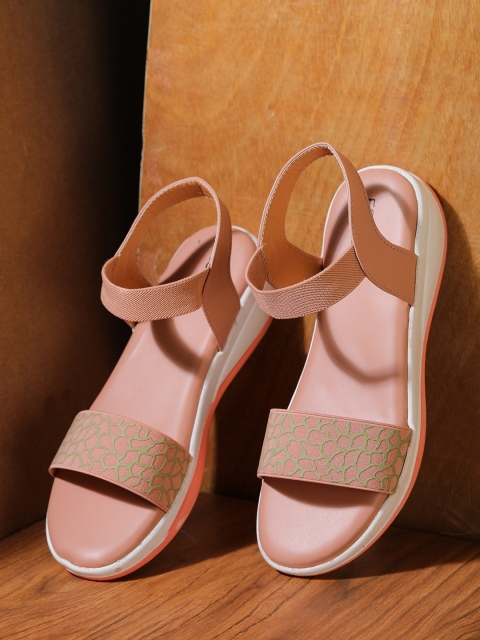 

ESTATOS Women Peach Printed Open Toe Flats