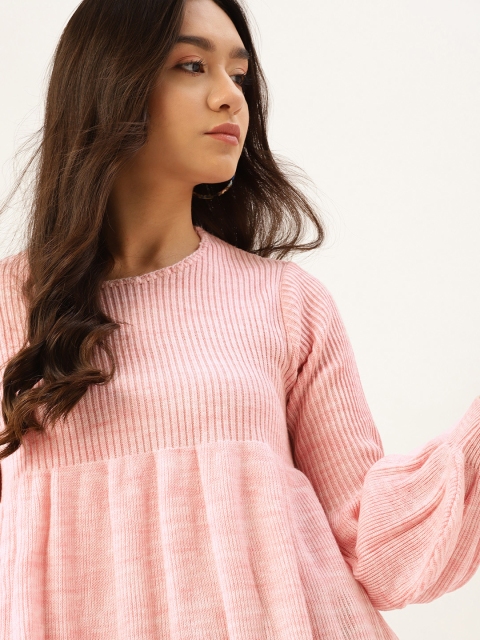 

DressBerry Women Pink Self-Striped Pullover