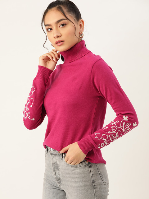 

DressBerry Women Magenta Embroidered Detail Pullover