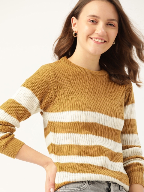 

DressBerry Women Beige & Off White Striped Pullover