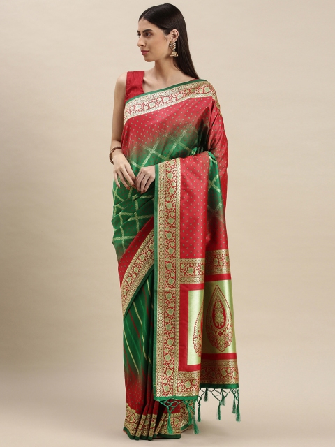 

flaher Green & Red Woven Design Zari Art Silk Banarasi Saree