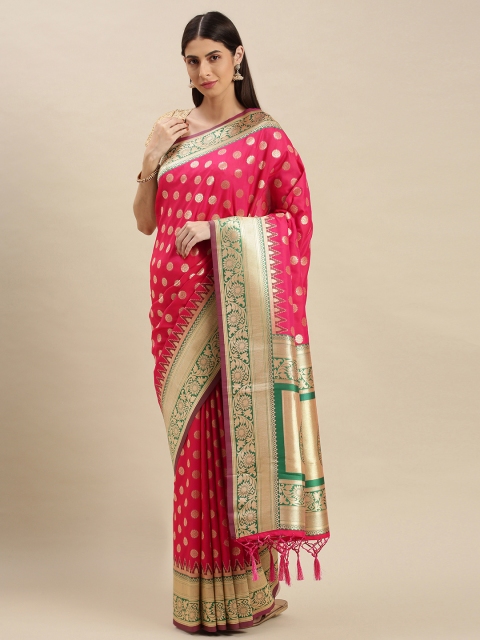 

flaher Pink & Gold-Toned Woven Design Art Silk Banarasi Saree