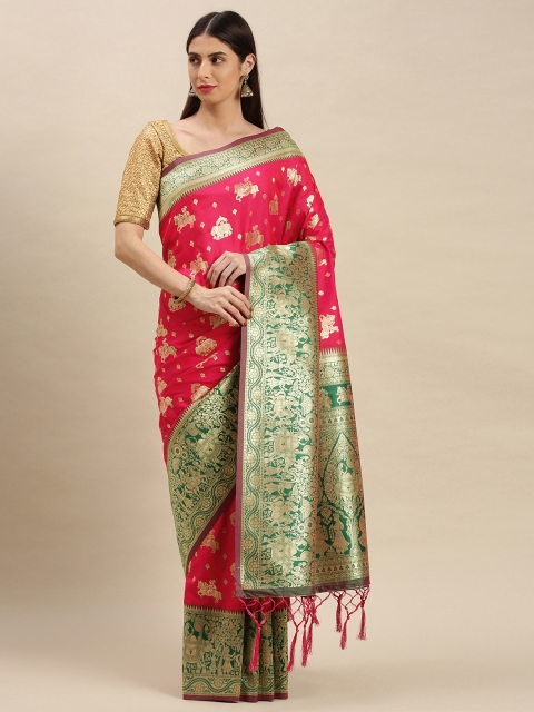 

flaher Pink Woven Design Brocade Art Silk Banarasi Saree