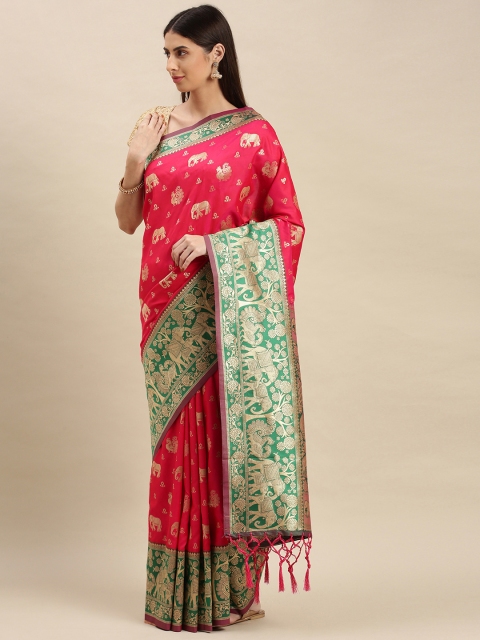 

flaher Pink & Gold-Toned Woven Design Art Silk Banarasi Saree