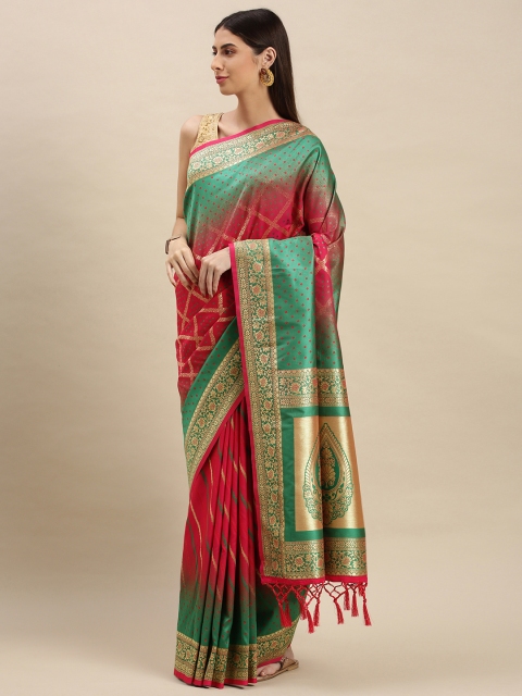 

flaher Pink & Red Woven Design Zari Art Silk Banarasi Saree