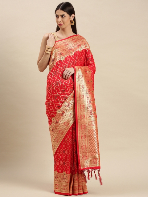 

flaher Red & Golden Woven Design Zari Art Silk Banarasi Saree
