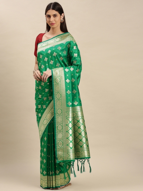 

flaher Green & Gold-Toned Ethnic Motifs Art Silk Banarasi Saree