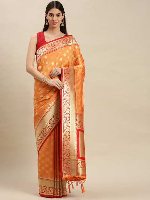 

flaher Orange Woven Design Brocade Art Silk Banarasi Saree