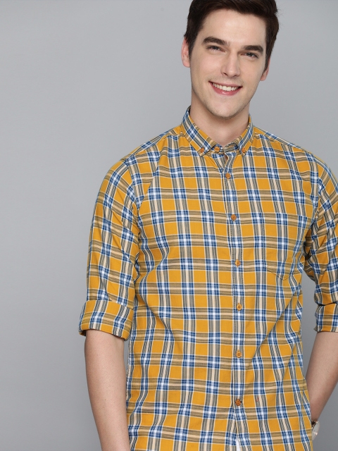 

Mast & Harbour Men Mustard Yellow Slim Fit Tartan Checked Casual Shirt