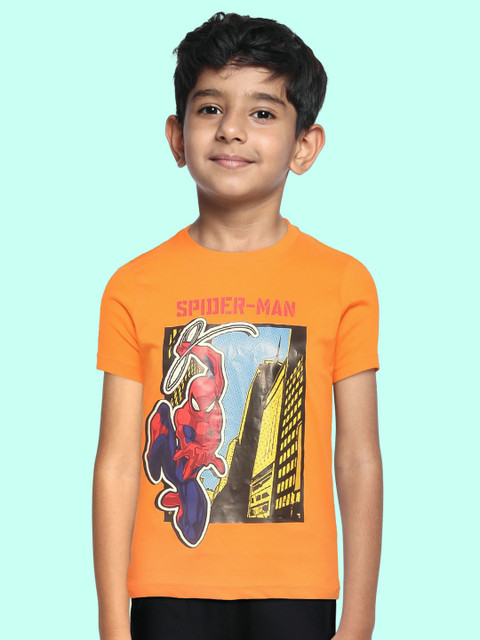 

Disney By Miss and Chief Boys Orange & Blue Pure Cotton Spider-Man Print T-shirt