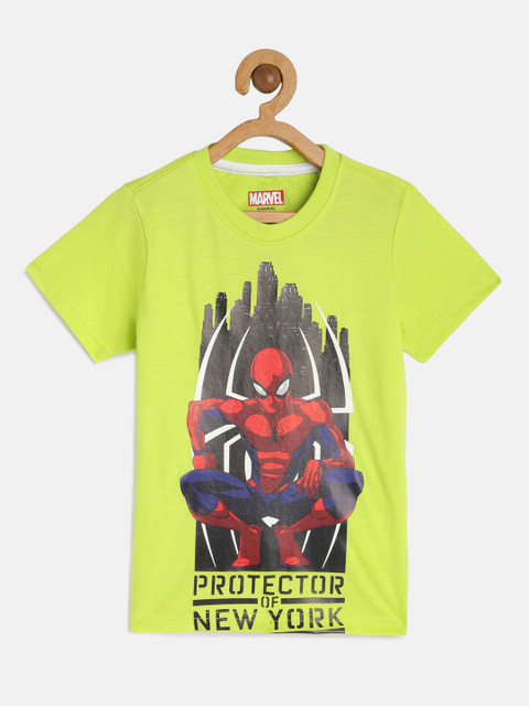 

Disney By Miss and Chief Boys Lime Green Spiderman Printed Pure Cotton T-shirt
